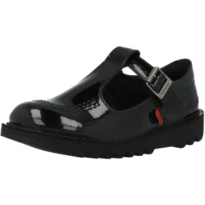 Kickers Kick T-Bar Black Leather School Shoes
