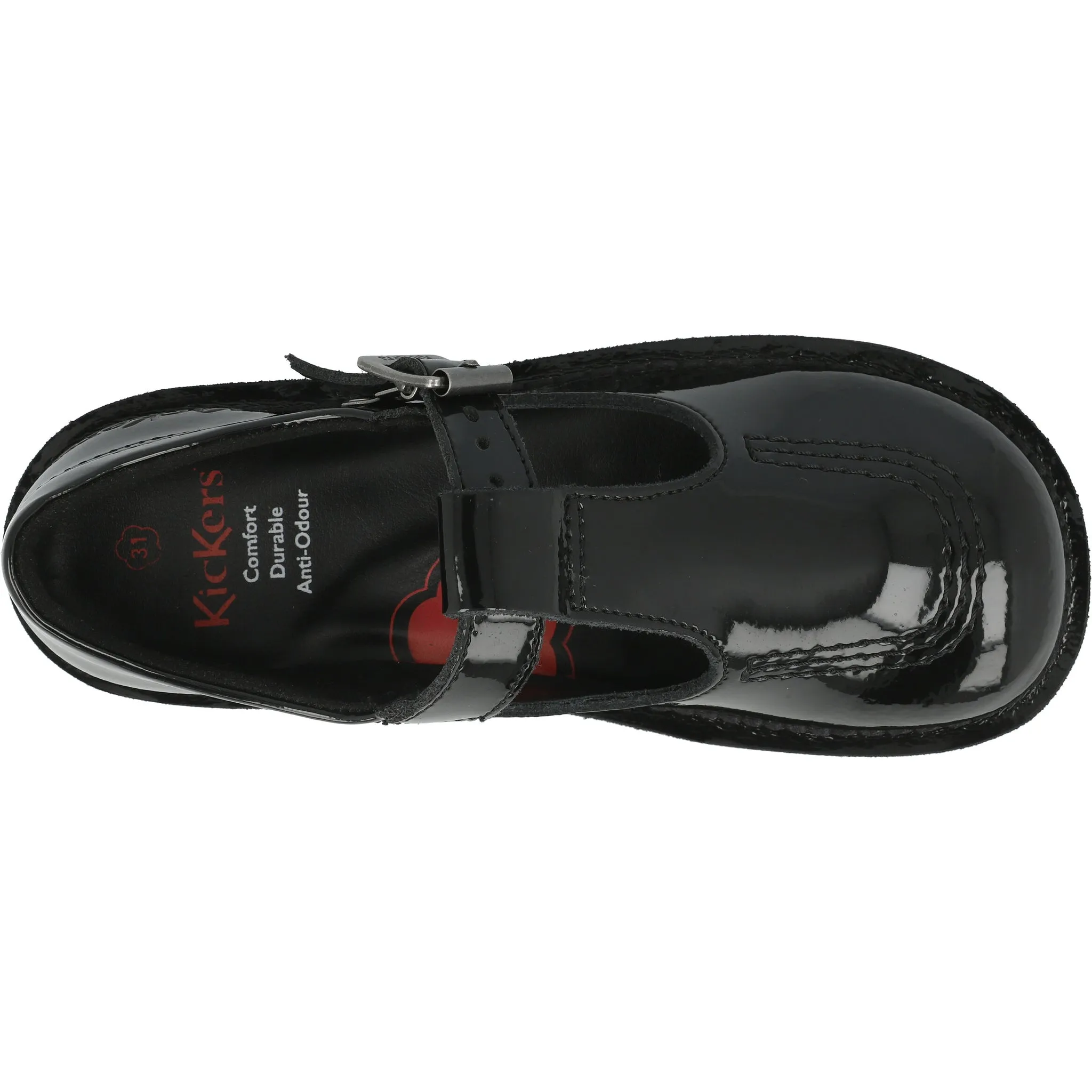 Kickers Kick T-Bar Black Leather School Shoes