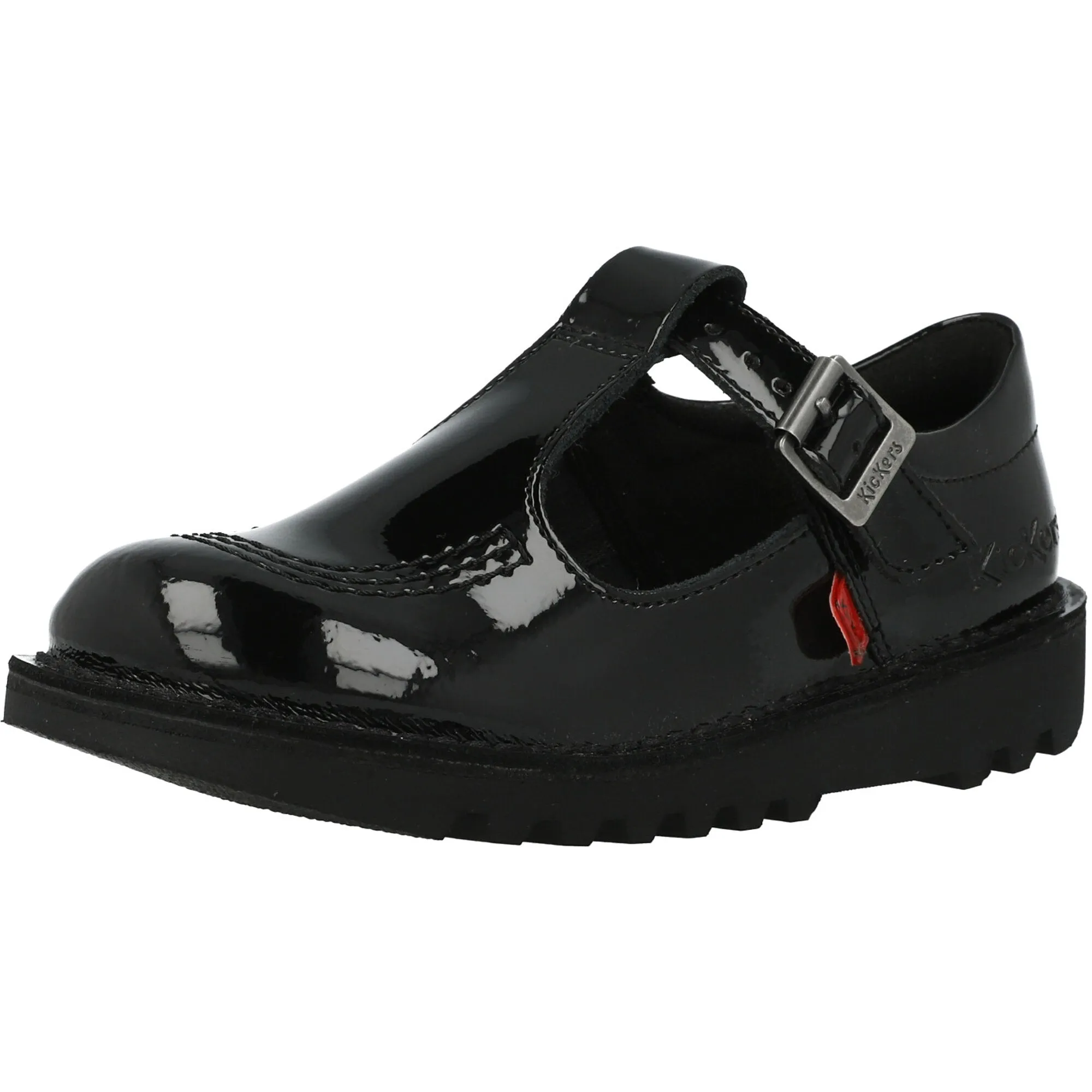 Kickers Kick T-Bar Black Leather School Shoes