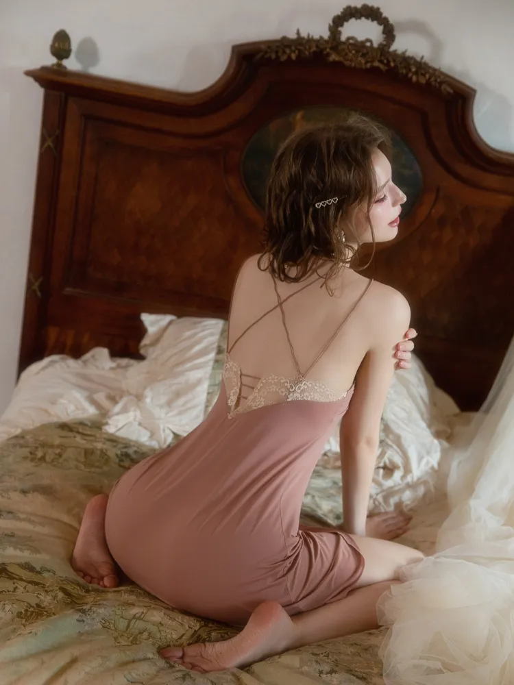 Lace Backless Slip Dress