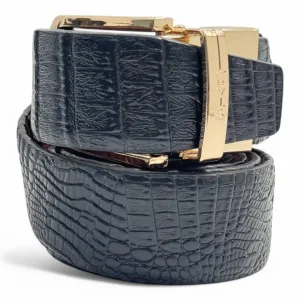 Levi’s Black Crocodile-Embossed Leather Belt with Gold-Tone Buckle