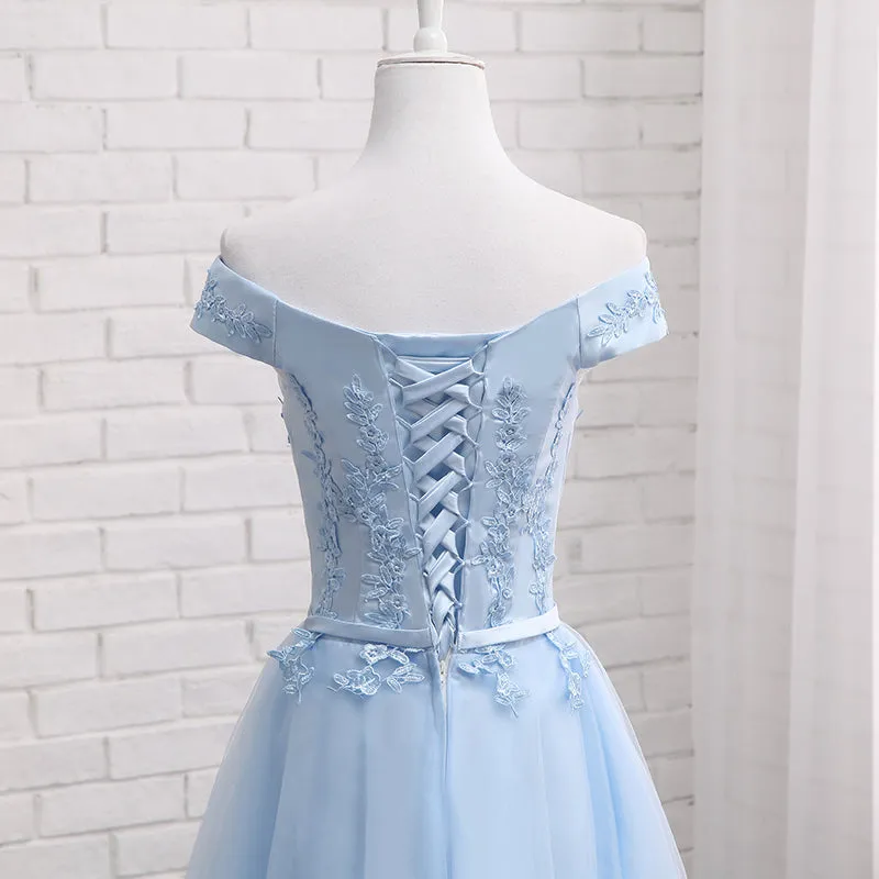 Light Blue Tulle Bridesmaid Dress, Cap Sleeves Short Bridesmaid Dress, Wedding Party Dress