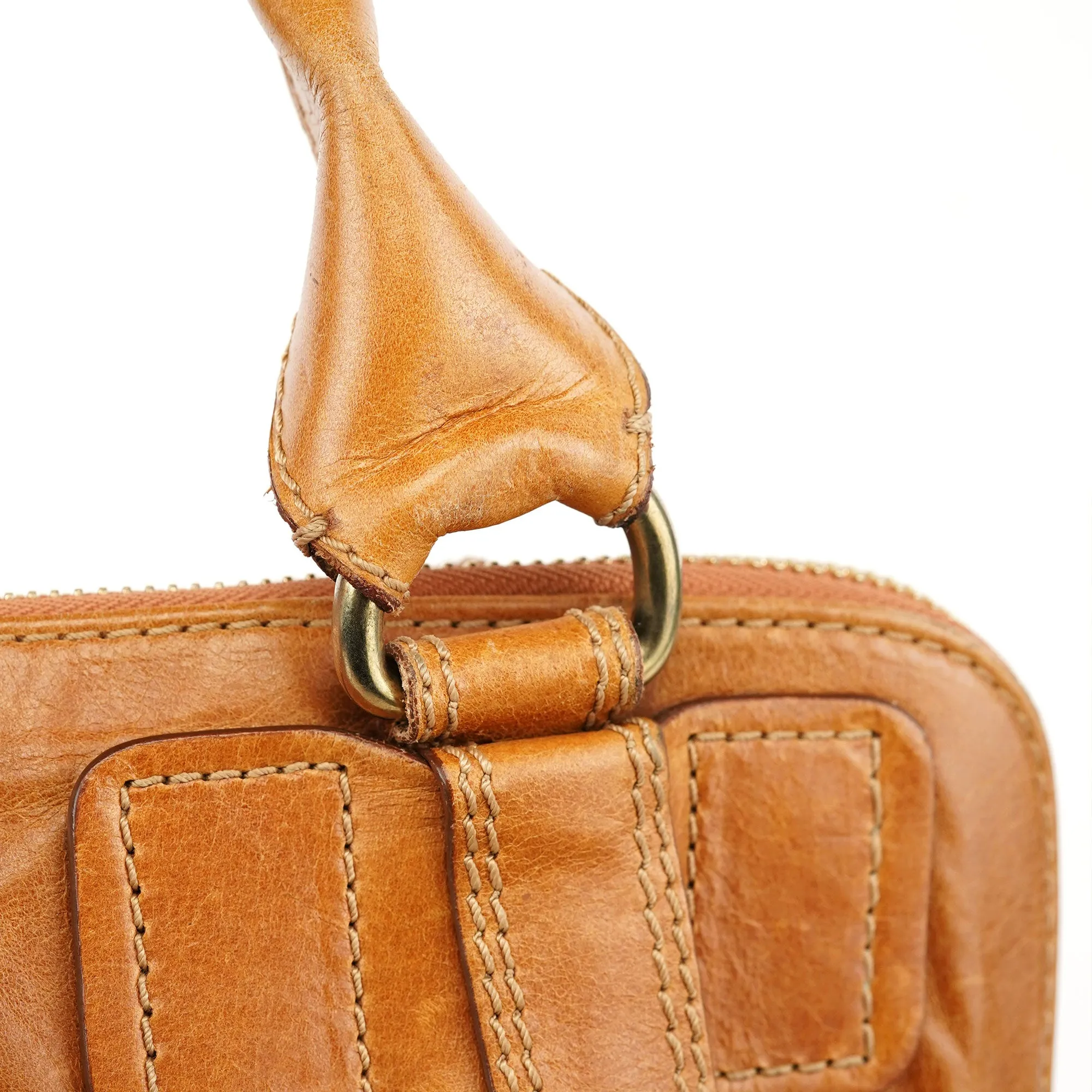 Light Brown Leather Bay Tote Bag