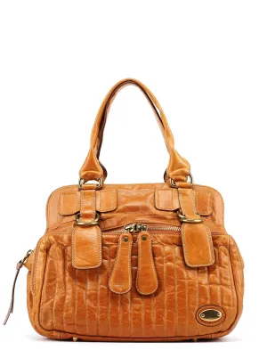 Light Brown Leather Bay Tote Bag