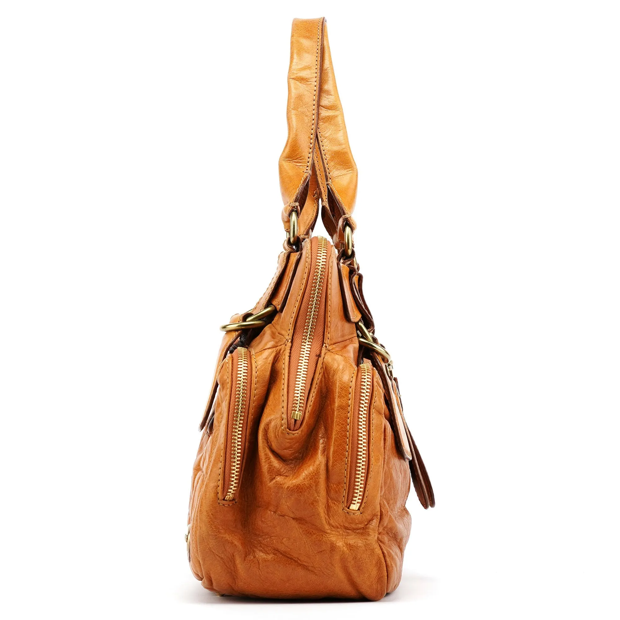 Light Brown Leather Bay Tote Bag