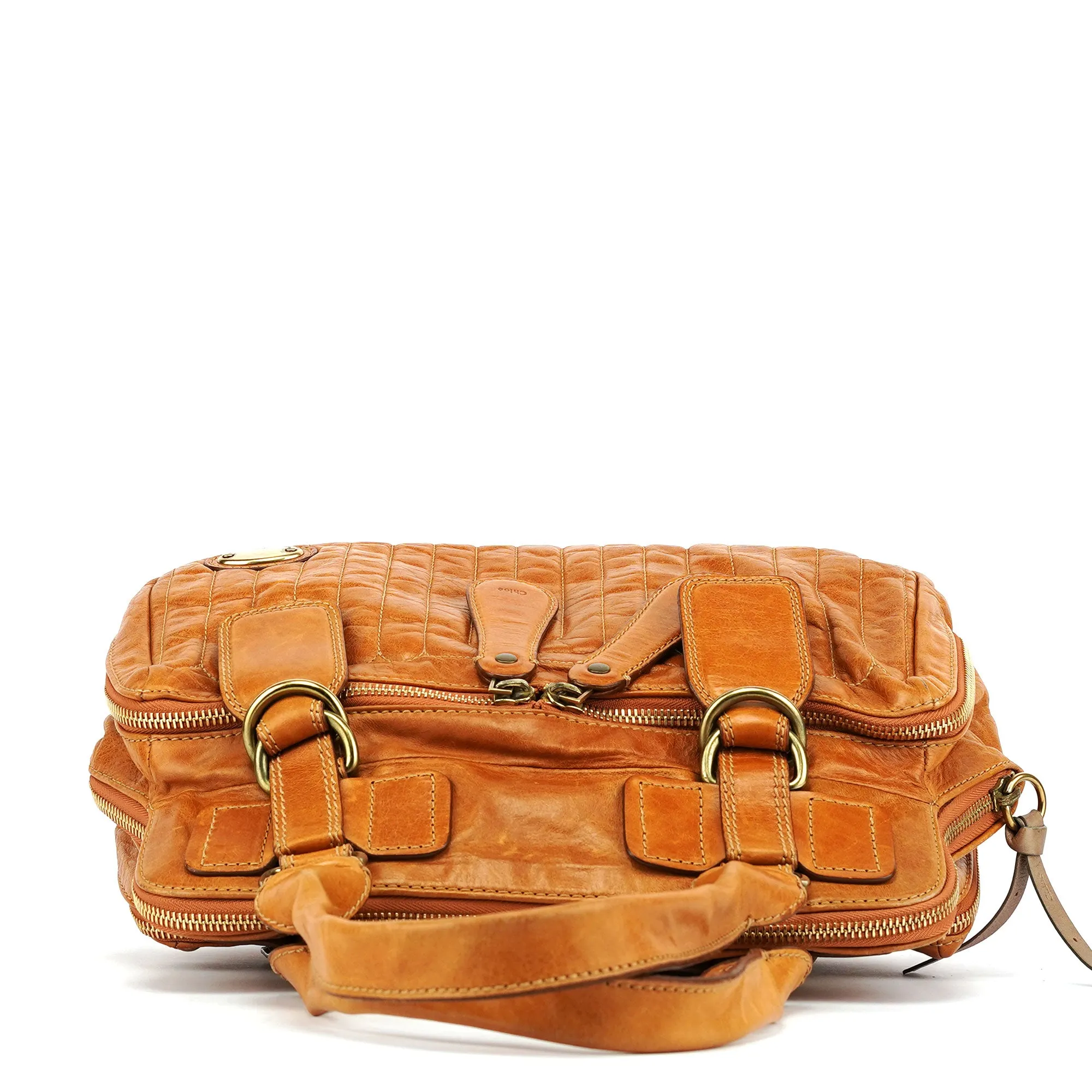 Light Brown Leather Bay Tote Bag