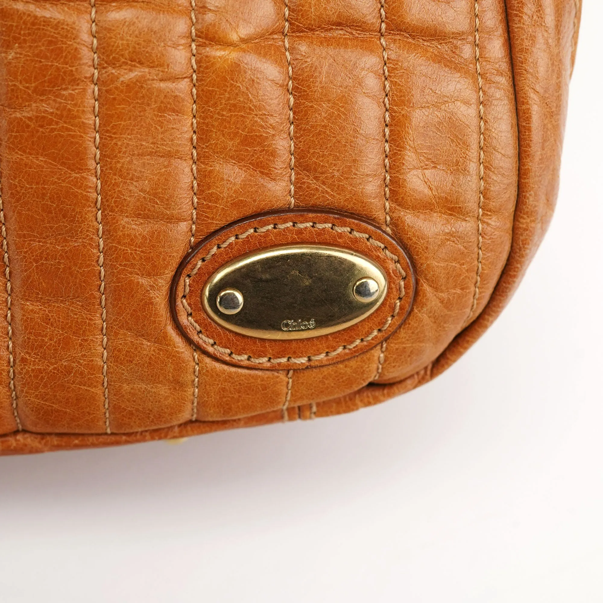 Light Brown Leather Bay Tote Bag