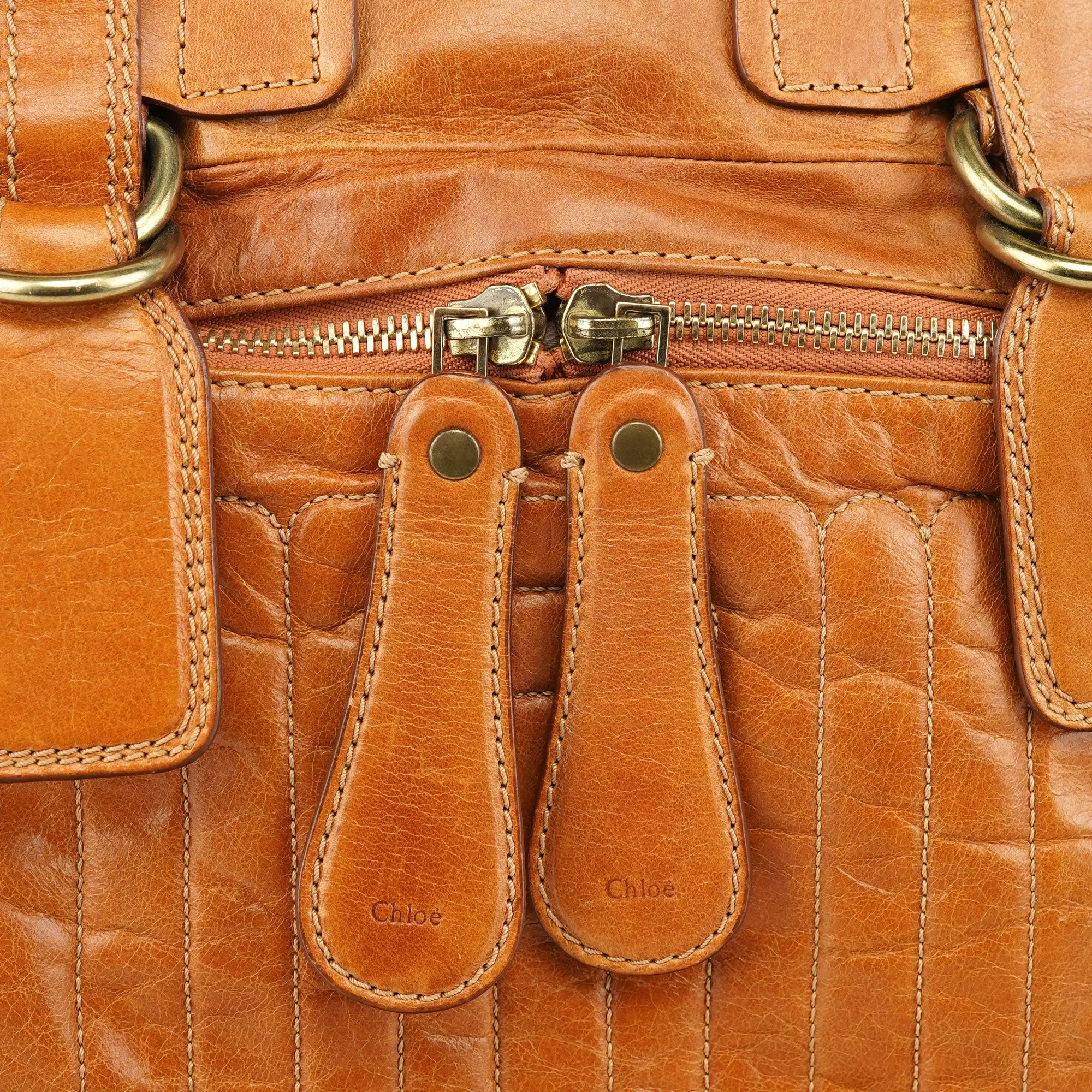 Light Brown Leather Bay Tote Bag