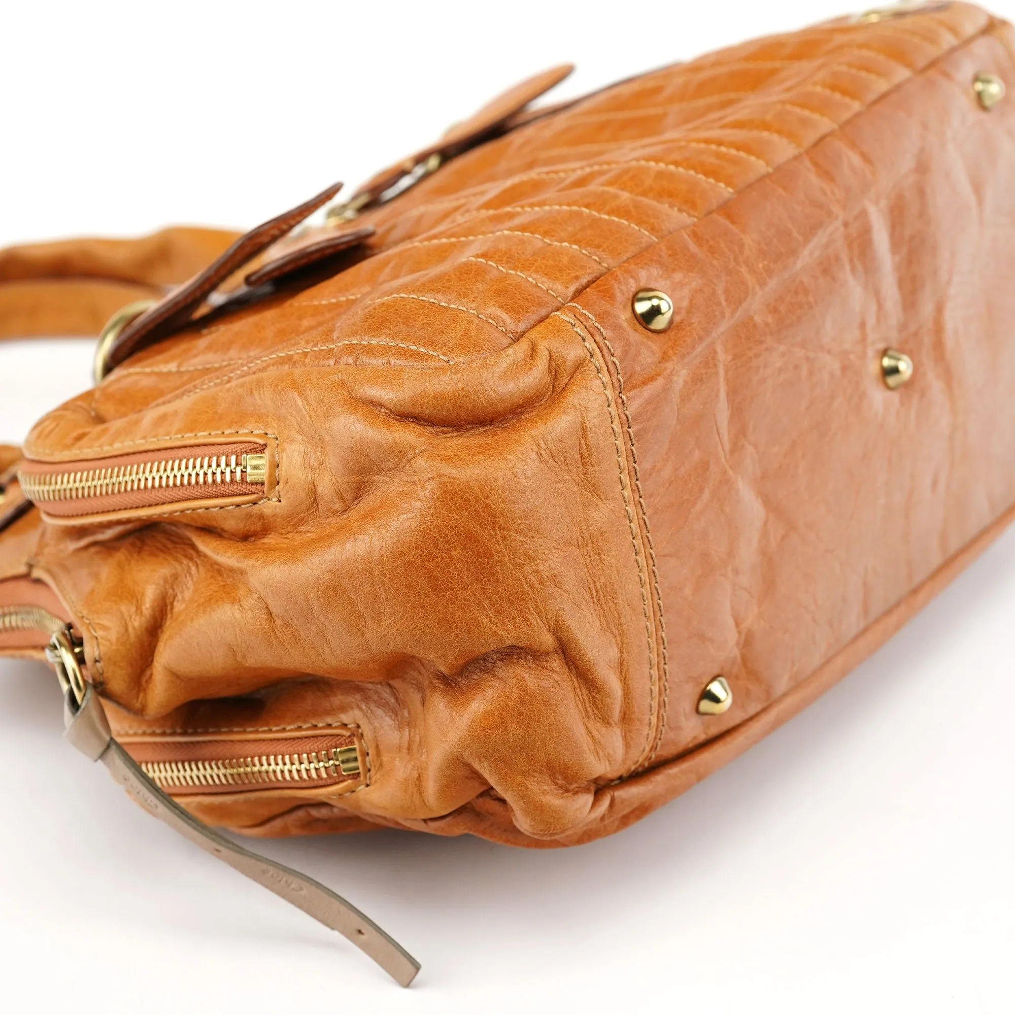 Light Brown Leather Bay Tote Bag