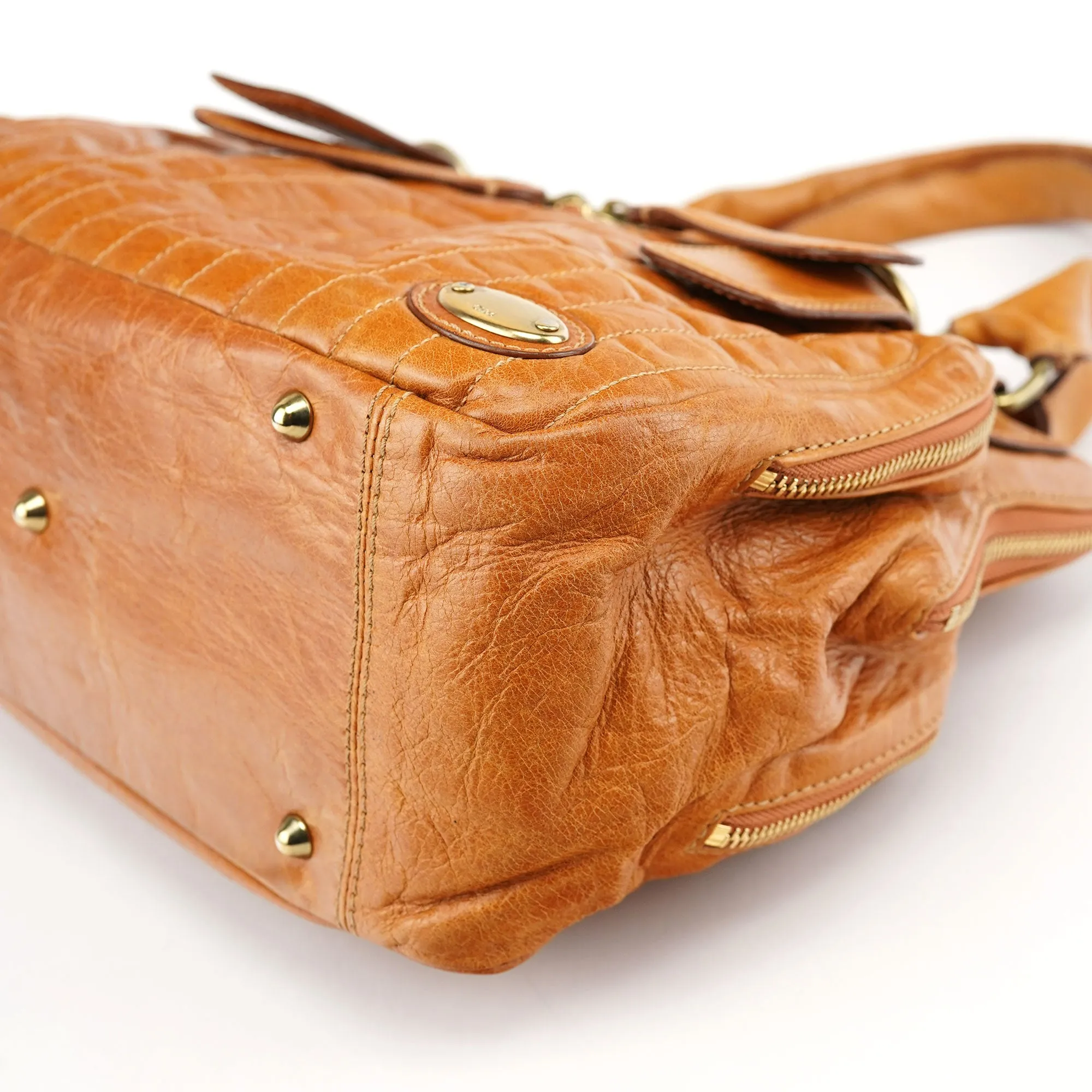 Light Brown Leather Bay Tote Bag