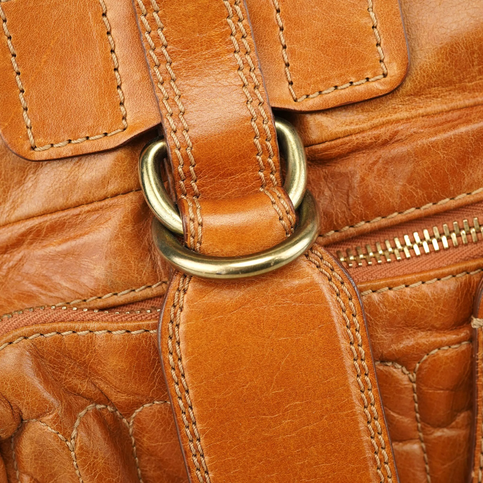 Light Brown Leather Bay Tote Bag