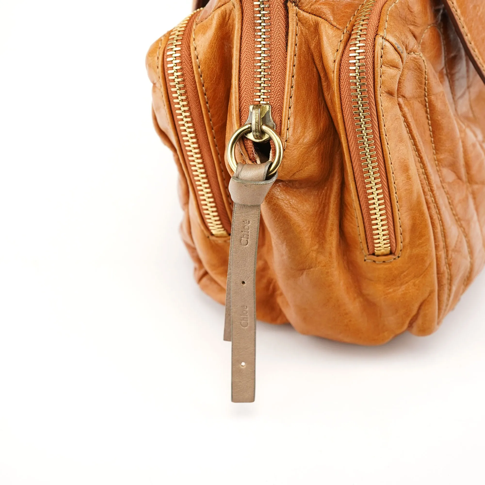 Light Brown Leather Bay Tote Bag