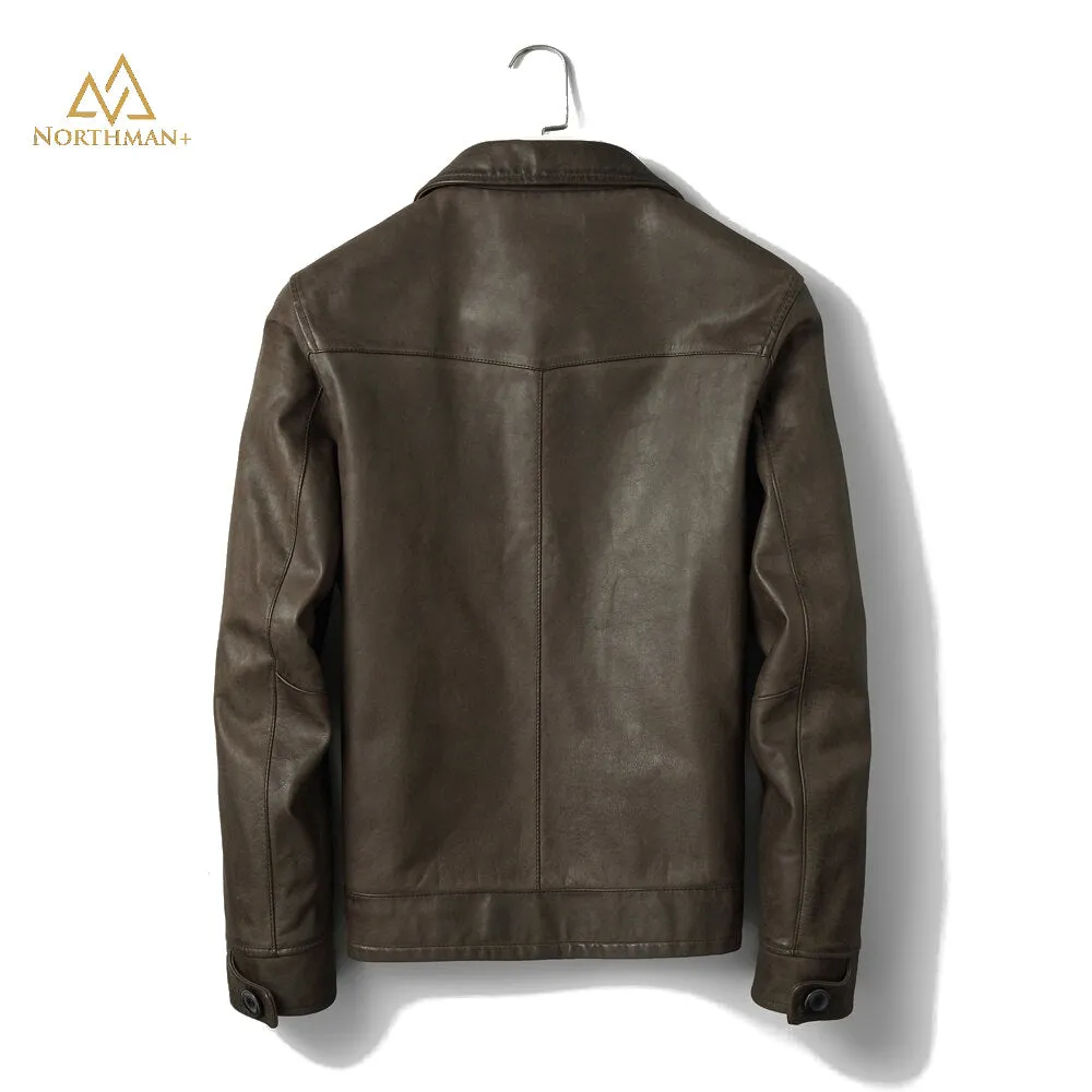 Lightning leather jacket in Olive by Northman 