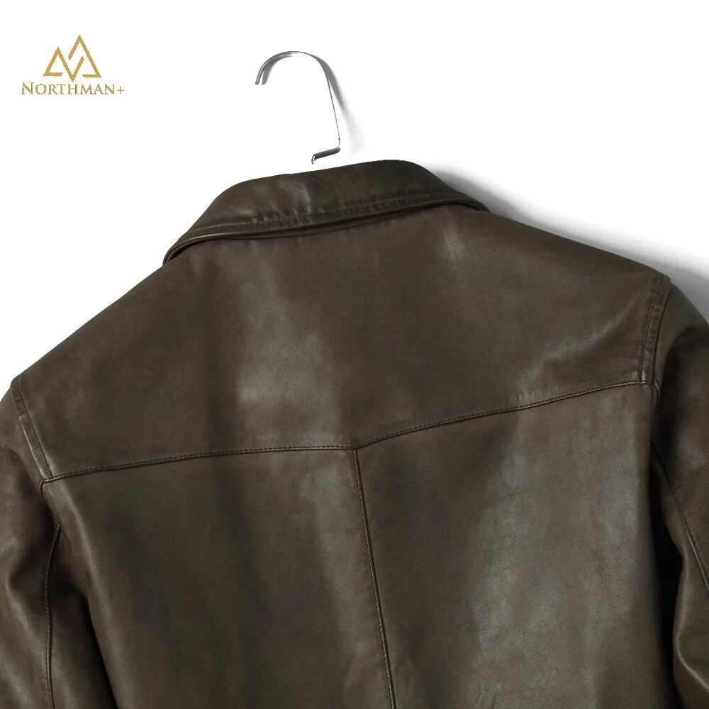 Lightning leather jacket in Olive by Northman 