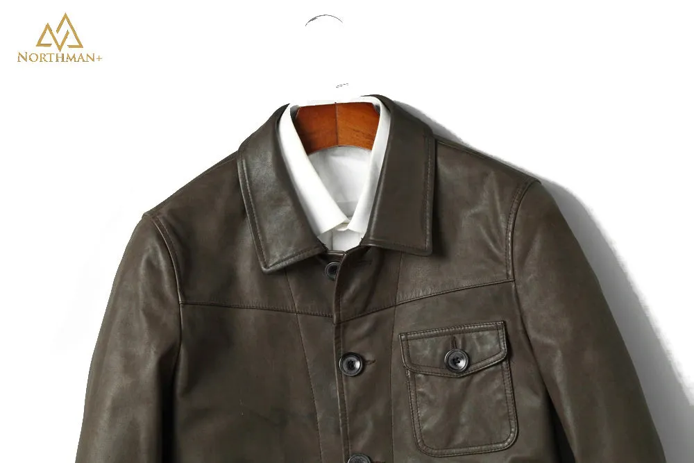 Lightning leather jacket in Olive by Northman 