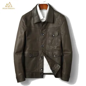 Lightning leather jacket in Olive by Northman 