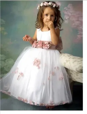 Long Tulle Sleeveless Flower Girl Dresses With Hand-made Flower And Bowknot