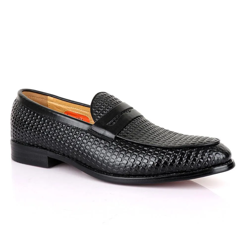 LoriBlu Exotic Block Black Leather Shoe