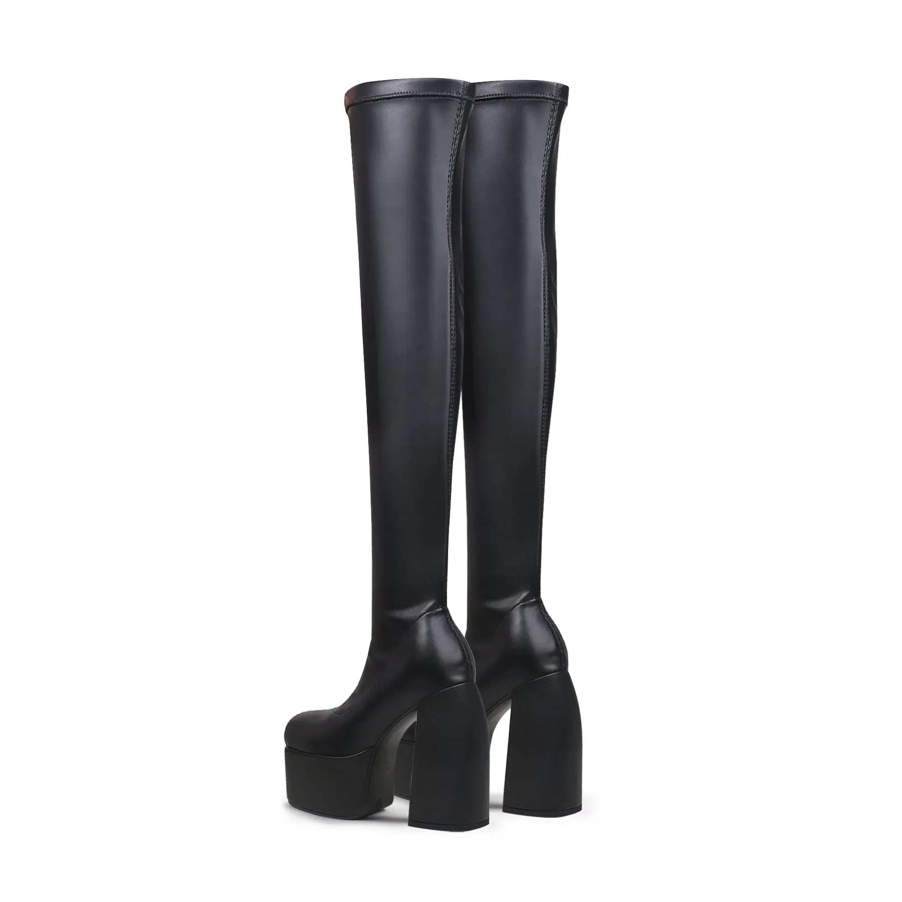 Lug Sole Black Leather Over Knee Night Boot
