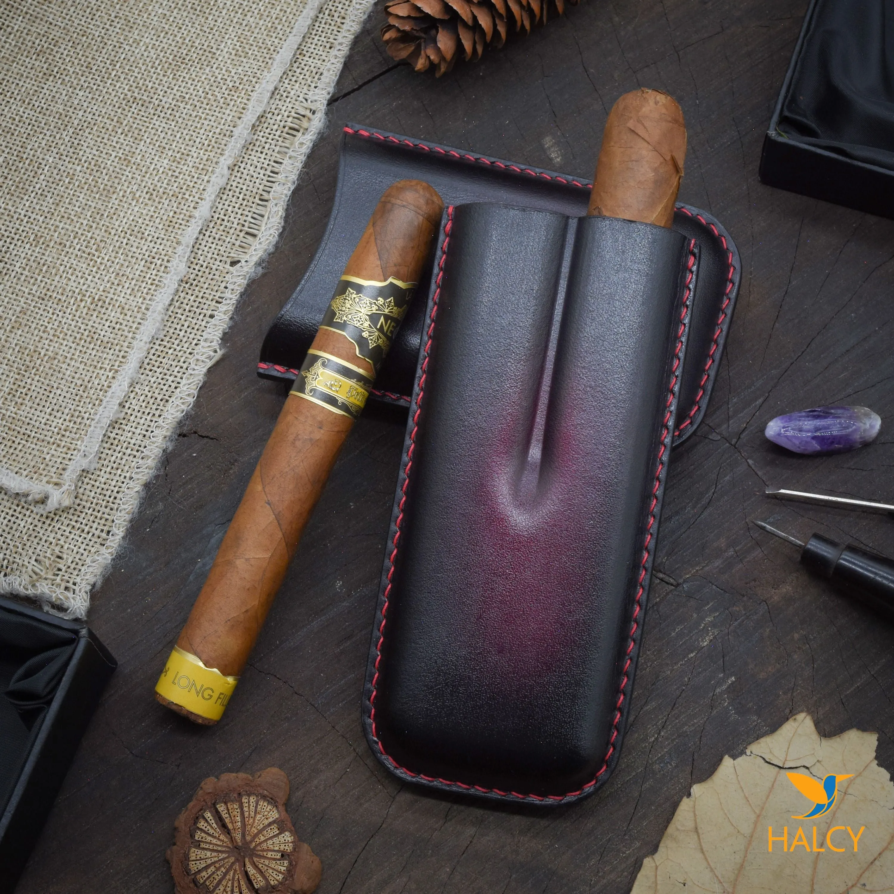 Luxury cigar case, custom cigar cover, personalized leather cigar  case, Double cigar case, Full Grain Italian Vegetable Tanned Cowhide