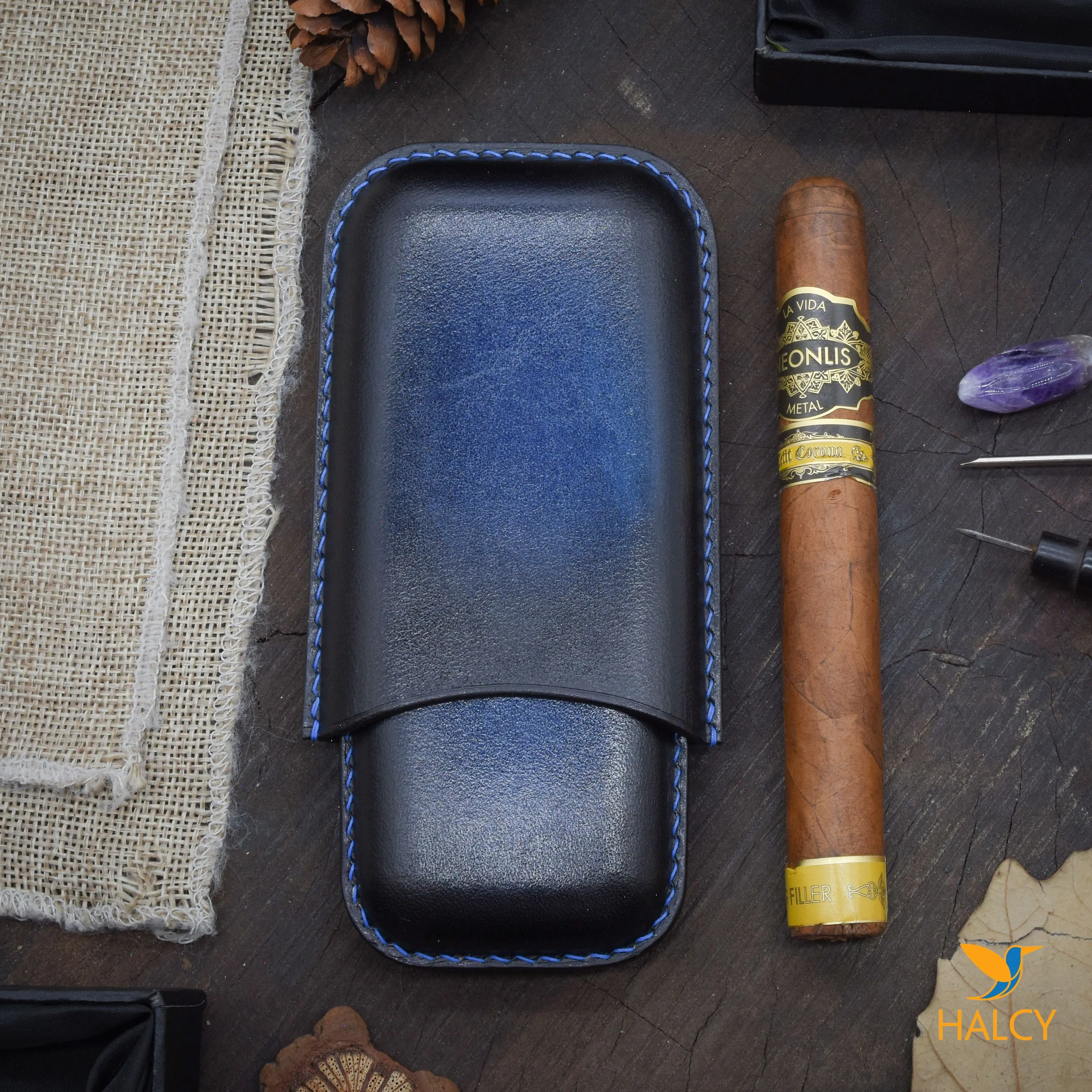 Luxury cigar case, custom cigar cover, personalized leather cigar  case, Double cigar case, Full Grain Italian Vegetable Tanned Cowhide