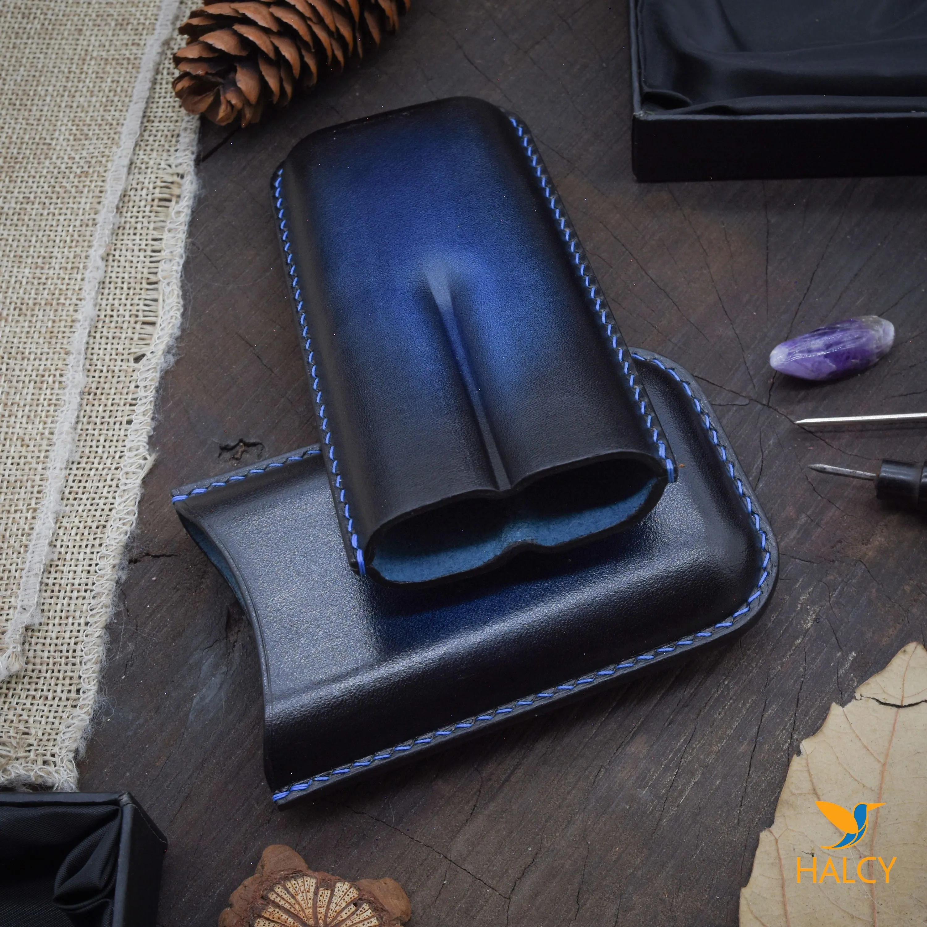 Luxury cigar case, custom cigar cover, personalized leather cigar  case, Double cigar case, Full Grain Italian Vegetable Tanned Cowhide