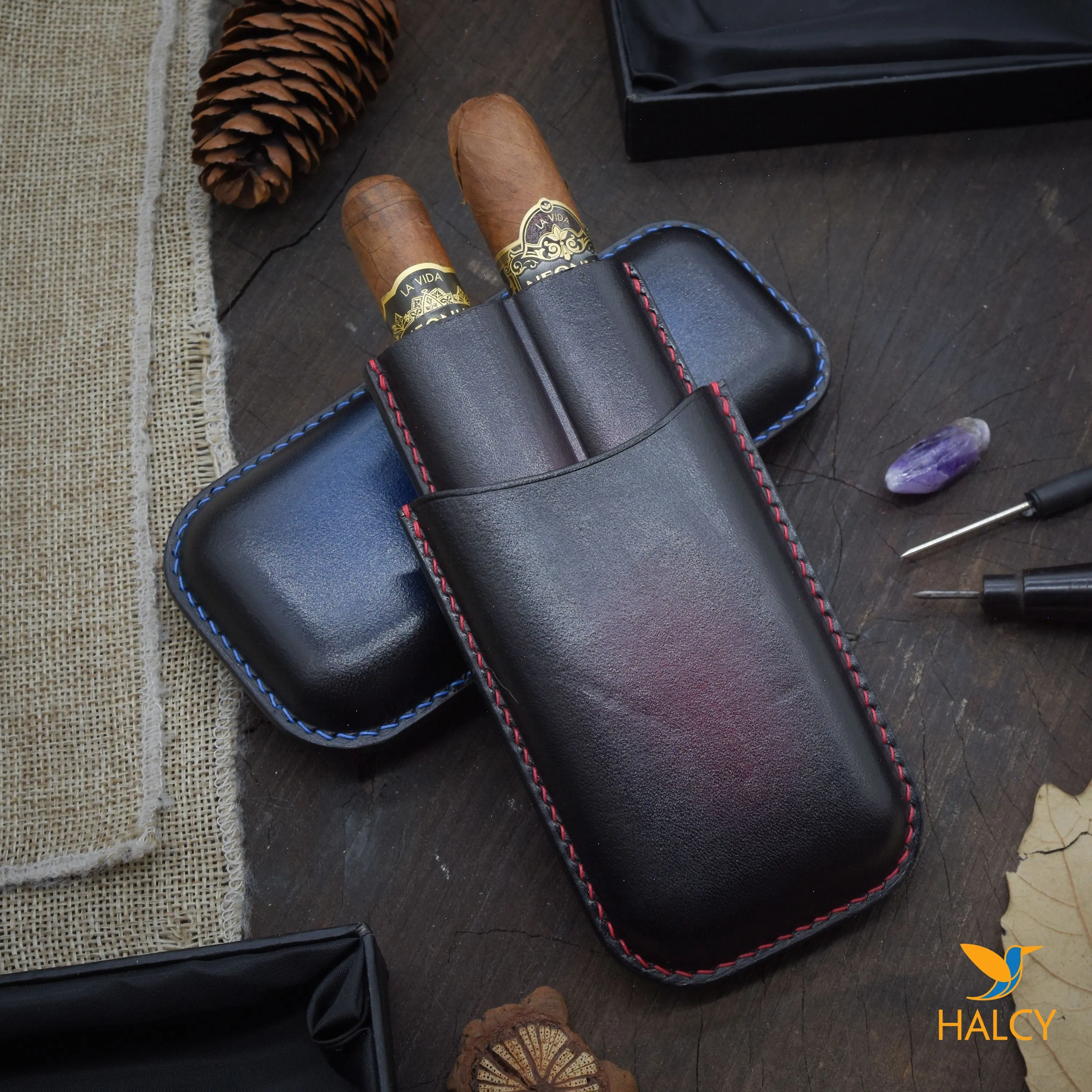 Luxury cigar case, custom cigar cover, personalized leather cigar  case, Double cigar case, Full Grain Italian Vegetable Tanned Cowhide