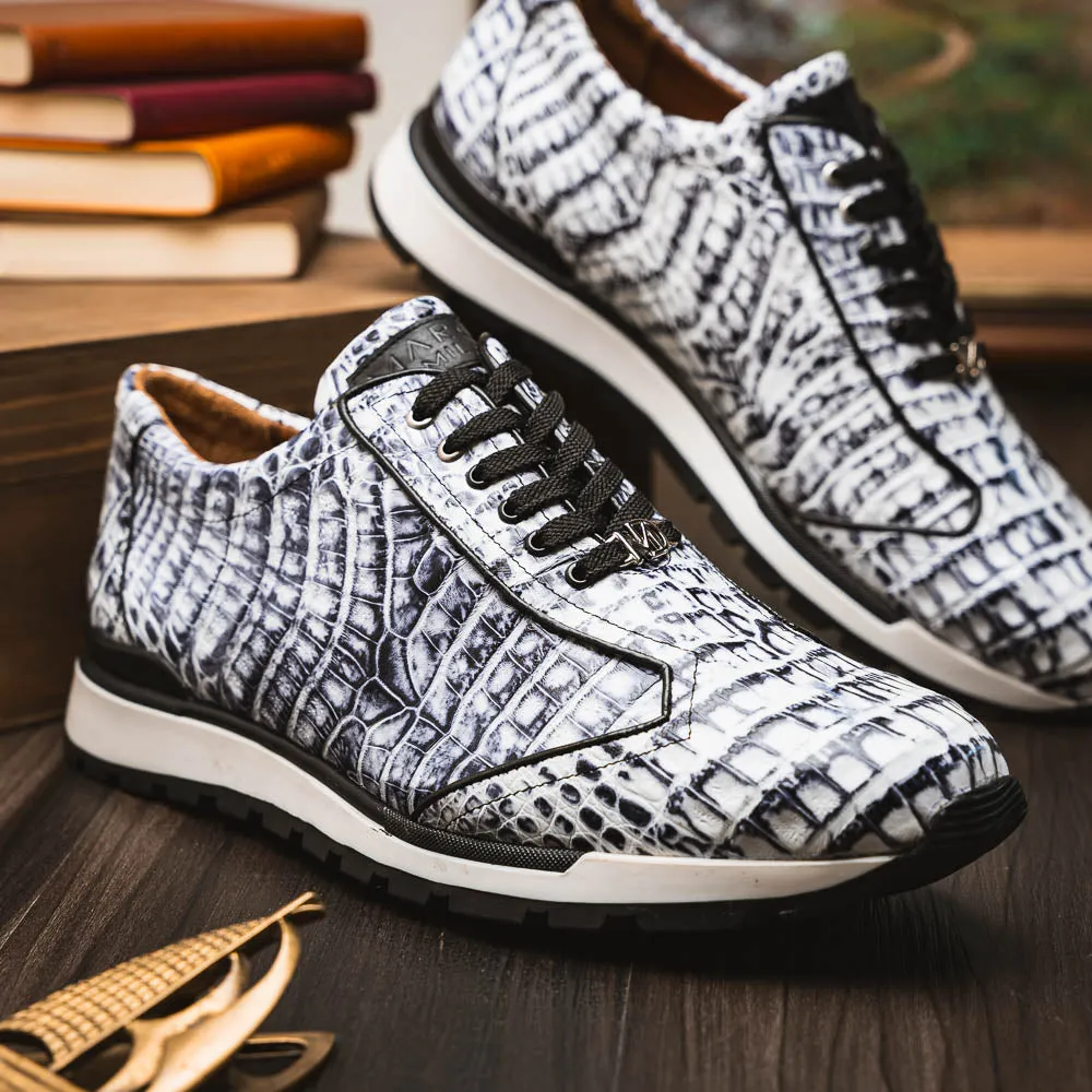 Marco Di Milano Alonzo Newspaper All Over Caiman Crocodile Sneakers