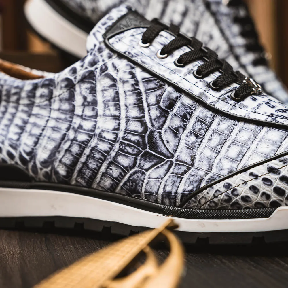 Marco Di Milano Alonzo Newspaper All Over Caiman Crocodile Sneakers