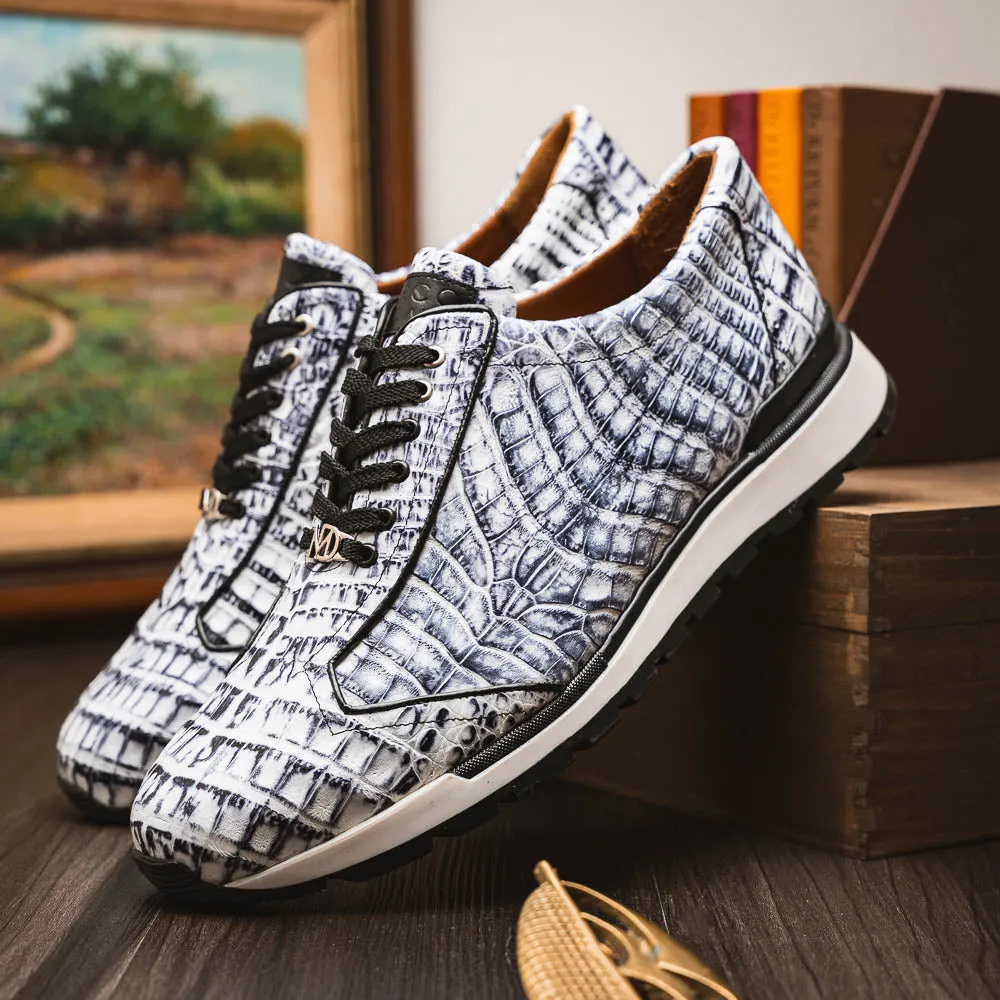Marco Di Milano Alonzo Newspaper All Over Caiman Crocodile Sneakers
