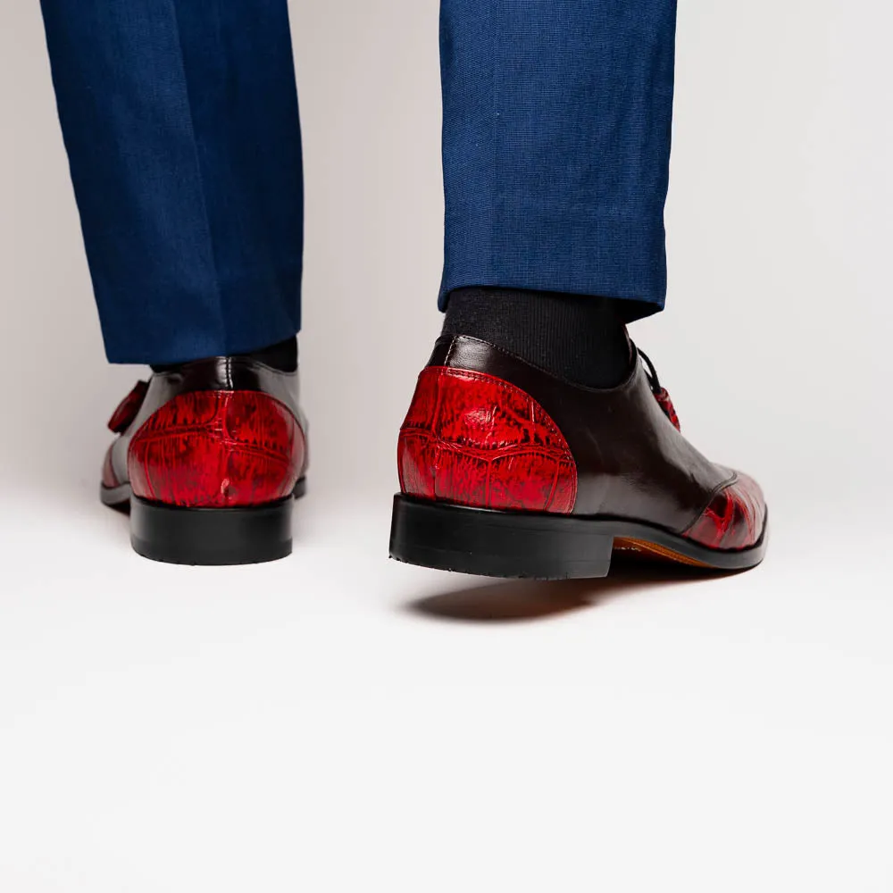 Marco Di Milano Anzio in Black Cherry Alligator & Calfskin Derby Dress Shoes