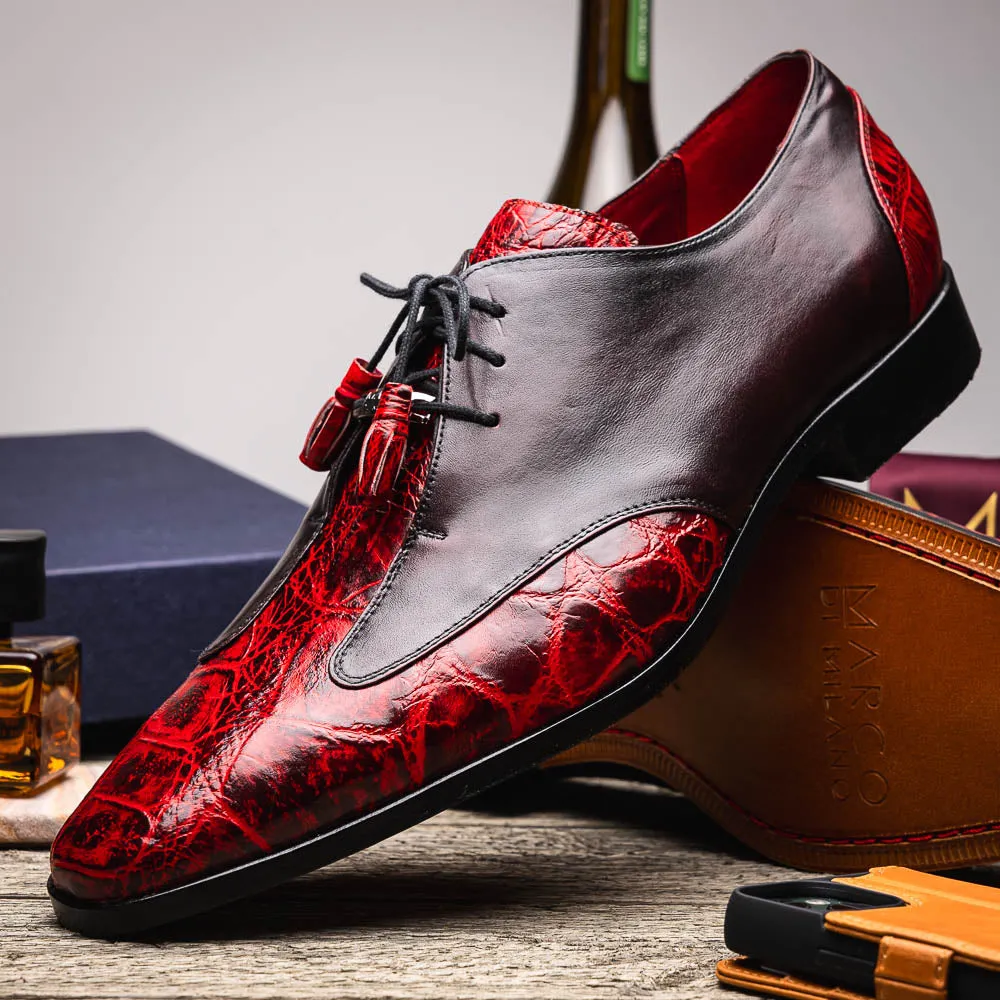 Marco Di Milano Anzio in Black Cherry Alligator & Calfskin Derby Dress Shoes