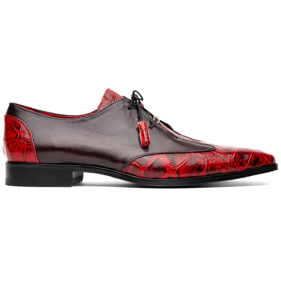 Marco Di Milano Anzio in Black Cherry Alligator & Calfskin Derby Dress Shoes