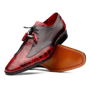 Marco Di Milano Anzio in Black Cherry Alligator & Calfskin Derby Dress Shoes