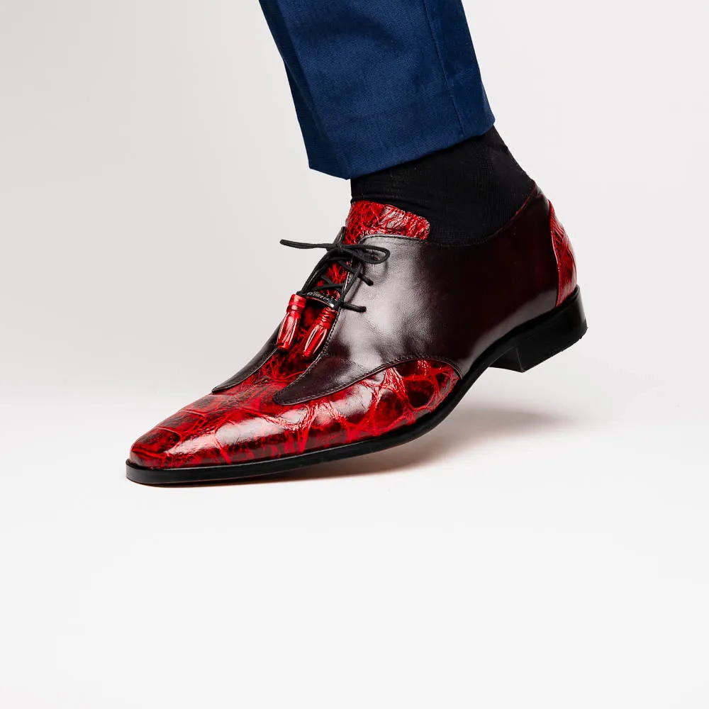 Marco Di Milano Anzio in Black Cherry Alligator & Calfskin Derby Dress Shoes