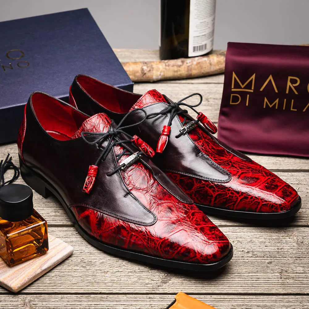 Marco Di Milano Anzio in Black Cherry Alligator & Calfskin Derby Dress Shoes