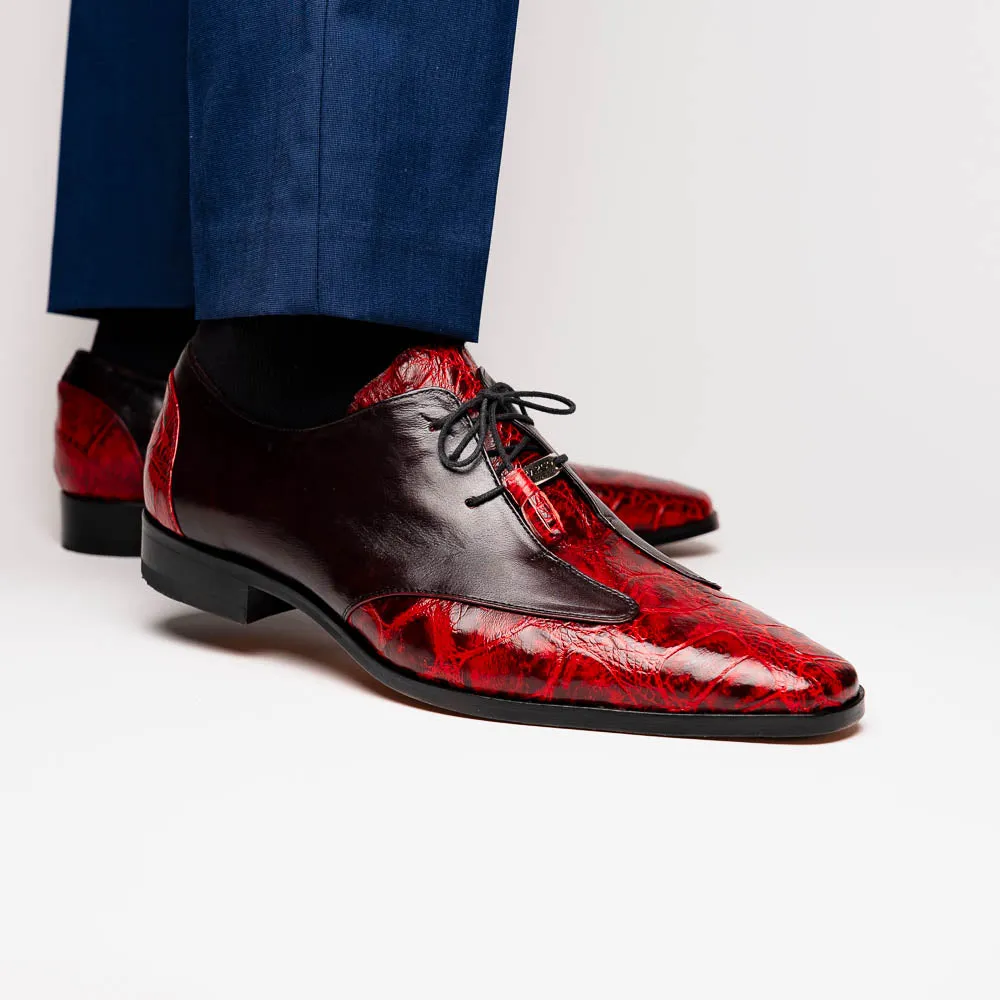 Marco Di Milano Anzio in Black Cherry Alligator & Calfskin Derby Dress Shoes
