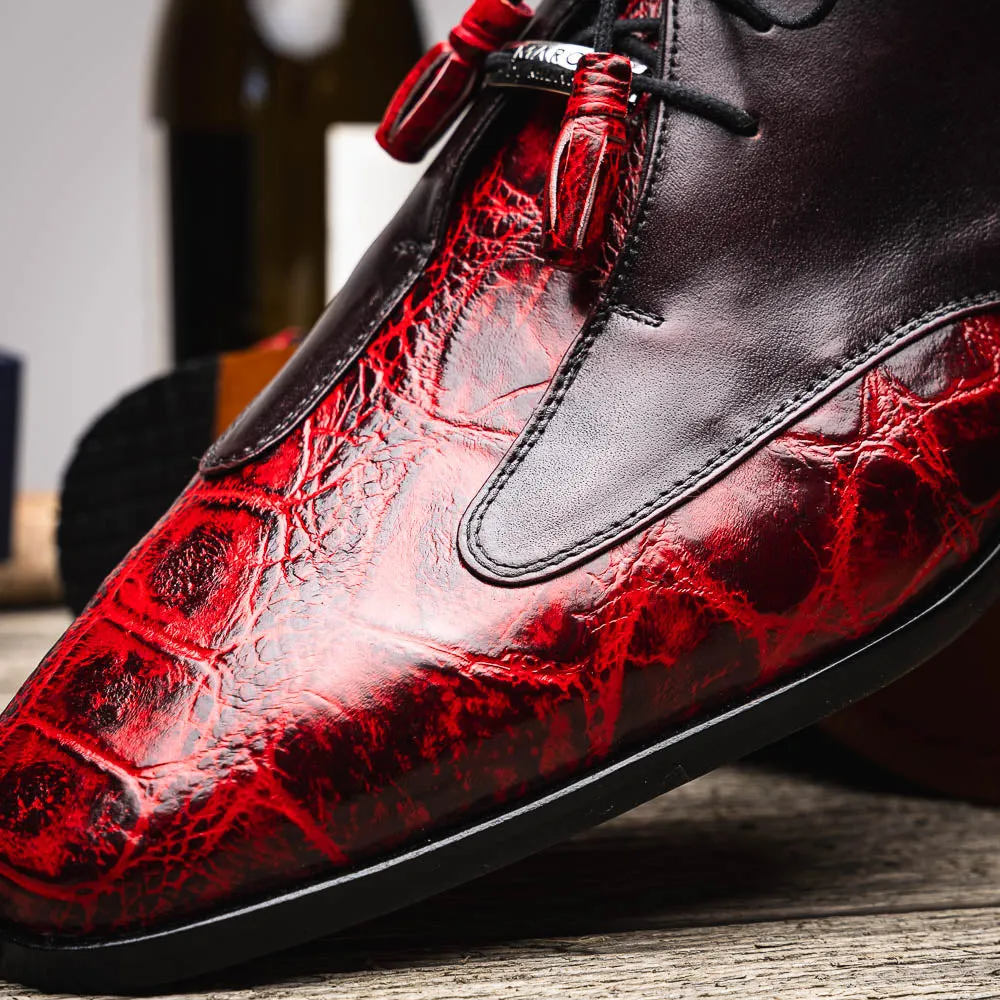 Marco Di Milano Anzio in Black Cherry Alligator & Calfskin Derby Dress Shoes