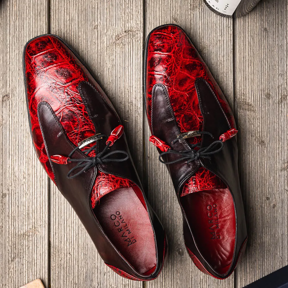 Marco Di Milano Anzio in Black Cherry Alligator & Calfskin Derby Dress Shoes
