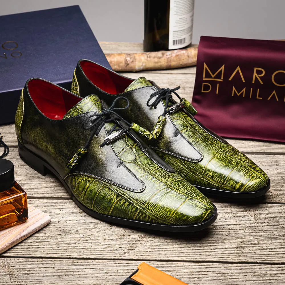 Marco Di Milano Anzio in Green Alligator & Calfskin Derby Dress Shoes