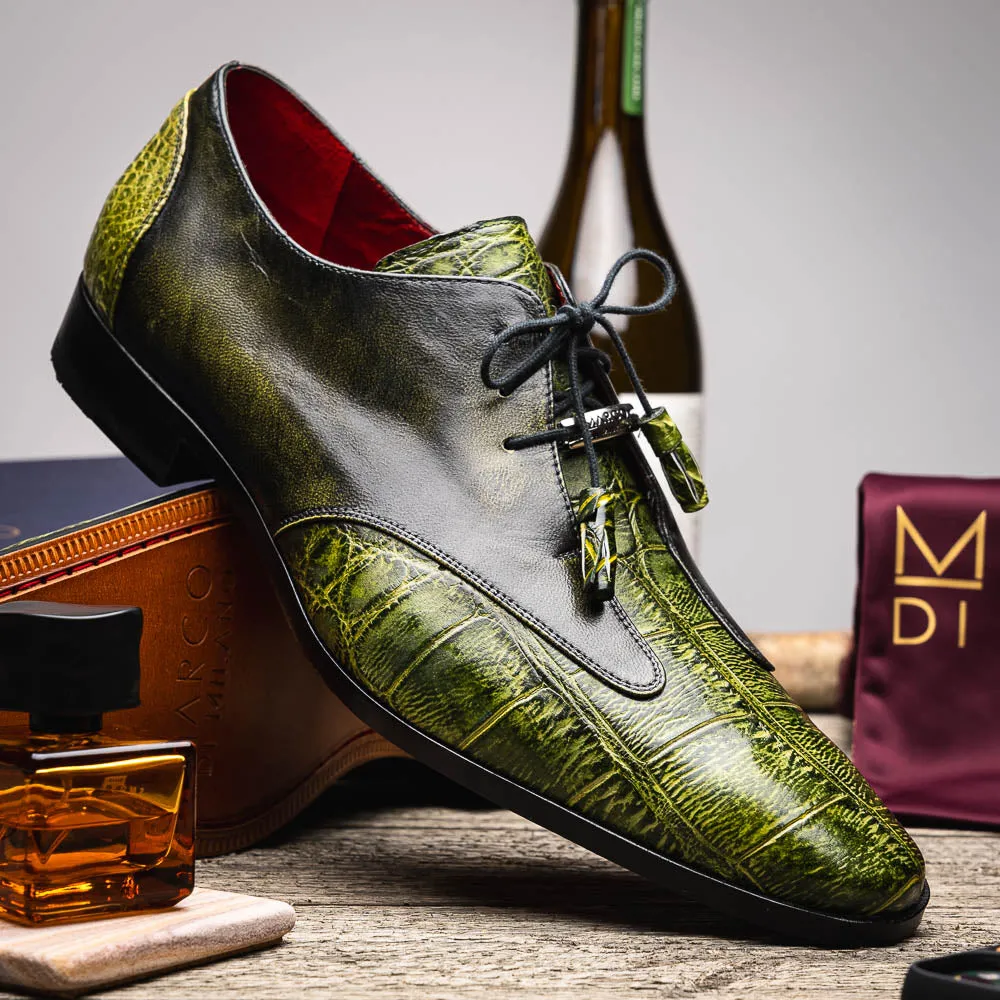 Marco Di Milano Anzio in Green Alligator & Calfskin Derby Dress Shoes