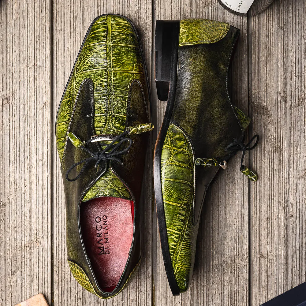 Marco Di Milano Anzio in Green Alligator & Calfskin Derby Dress Shoes