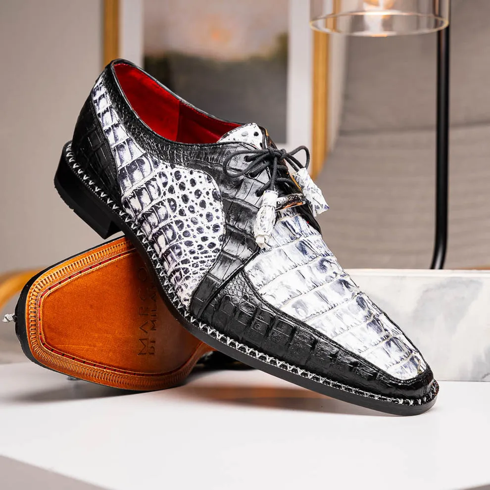 Marco Di Milano Caribe Black Caiman Crocodile Tail Dress Shoes