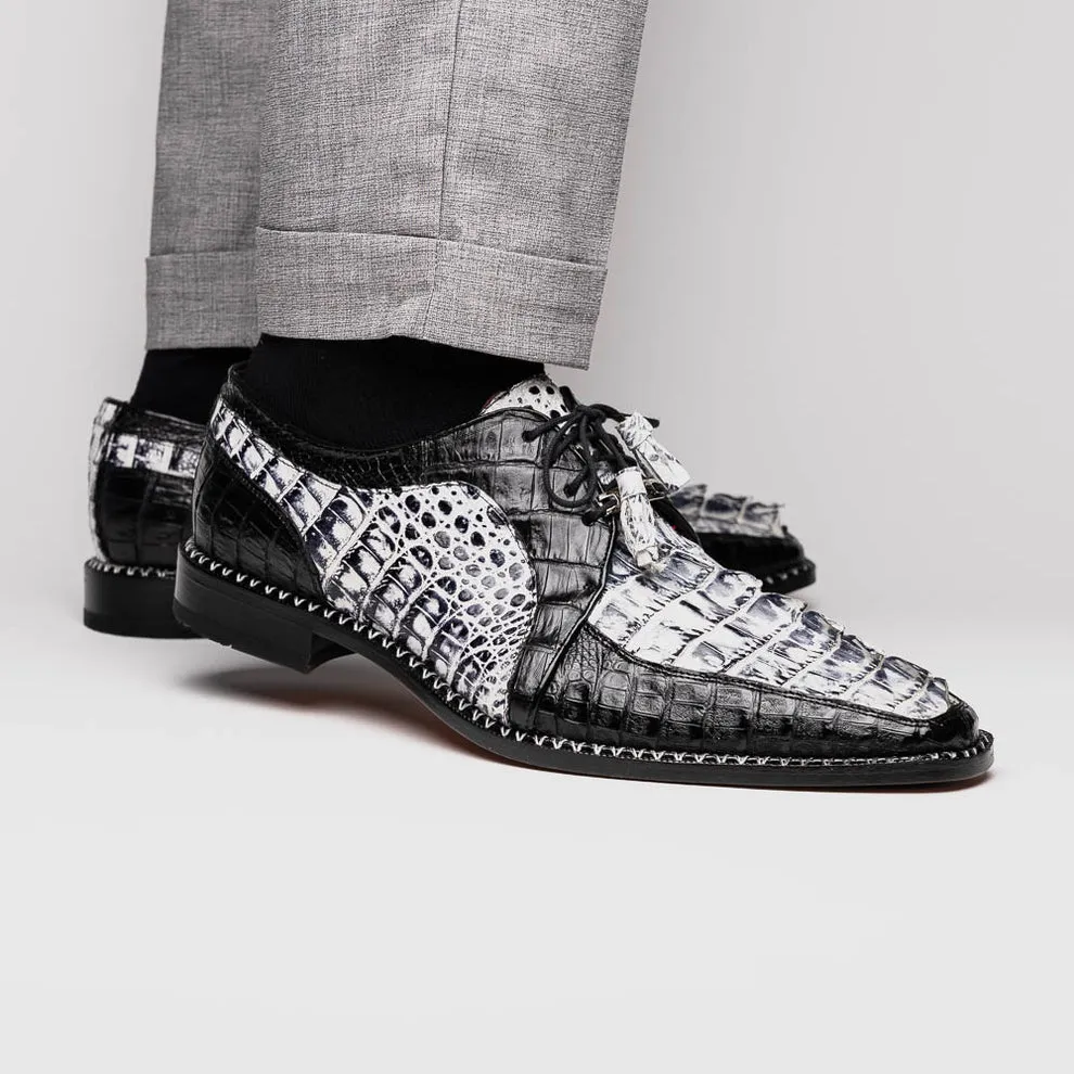Marco Di Milano Caribe Black Caiman Crocodile Tail Dress Shoes