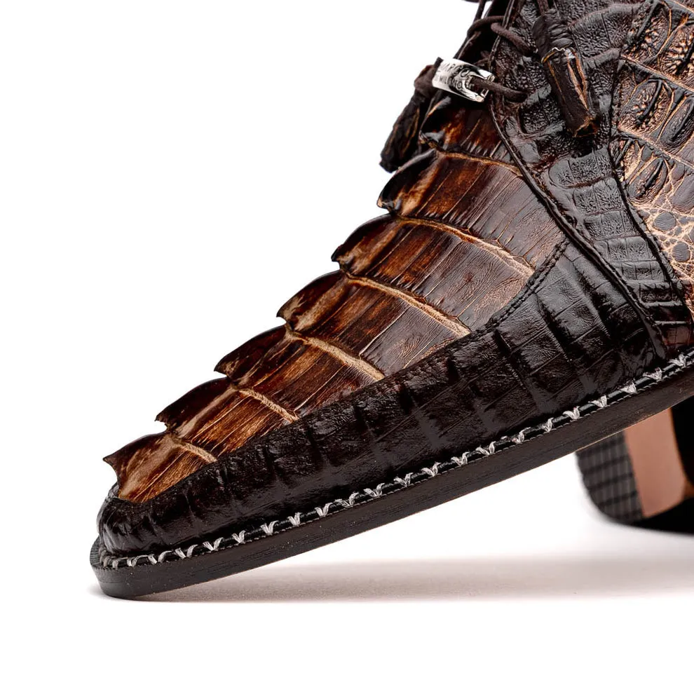 Marco Di Milano Caribe Brown Caiman Crocodile Tail Dress Shoes