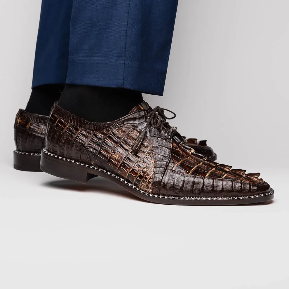 Marco Di Milano Caribe Brown Caiman Crocodile Tail Dress Shoes