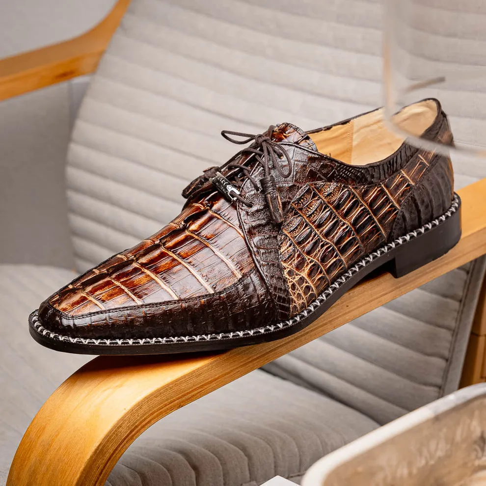 Marco Di Milano Caribe Brown Caiman Crocodile Tail Dress Shoes
