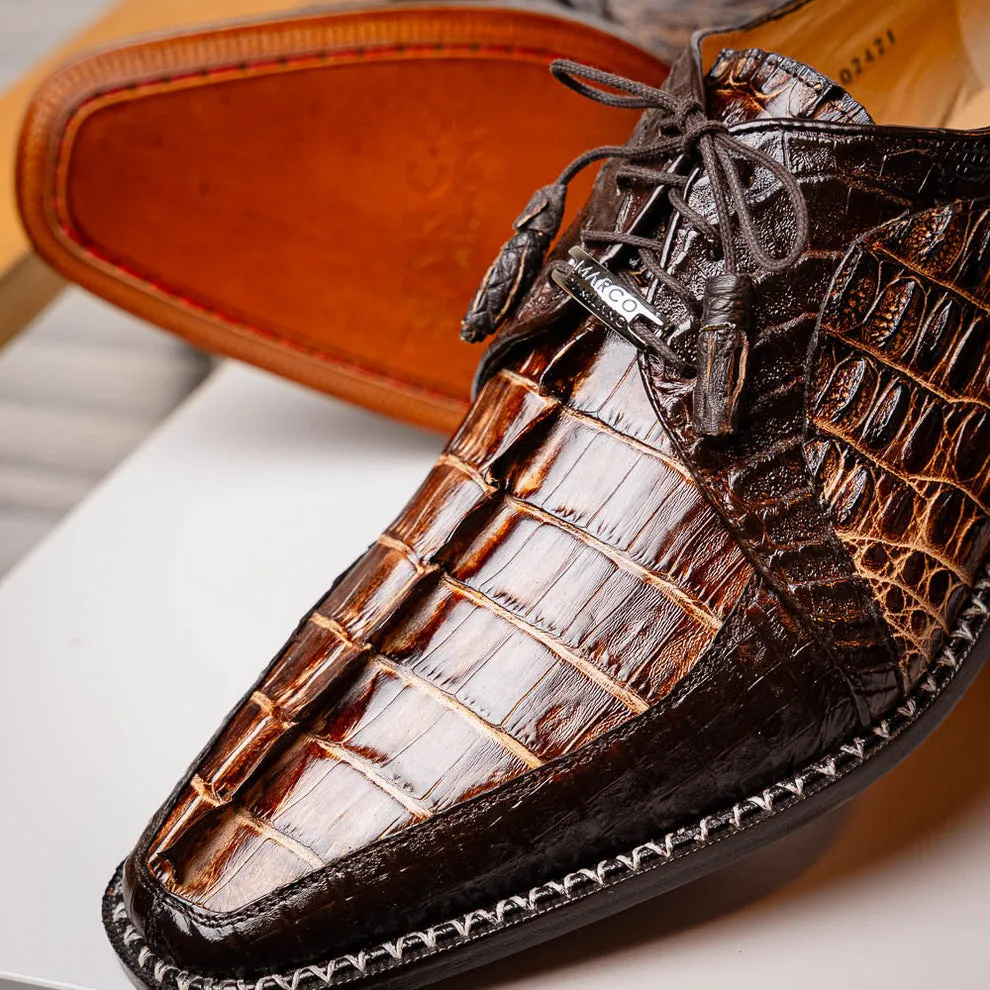 Marco Di Milano Caribe Brown Caiman Crocodile Tail Dress Shoes
