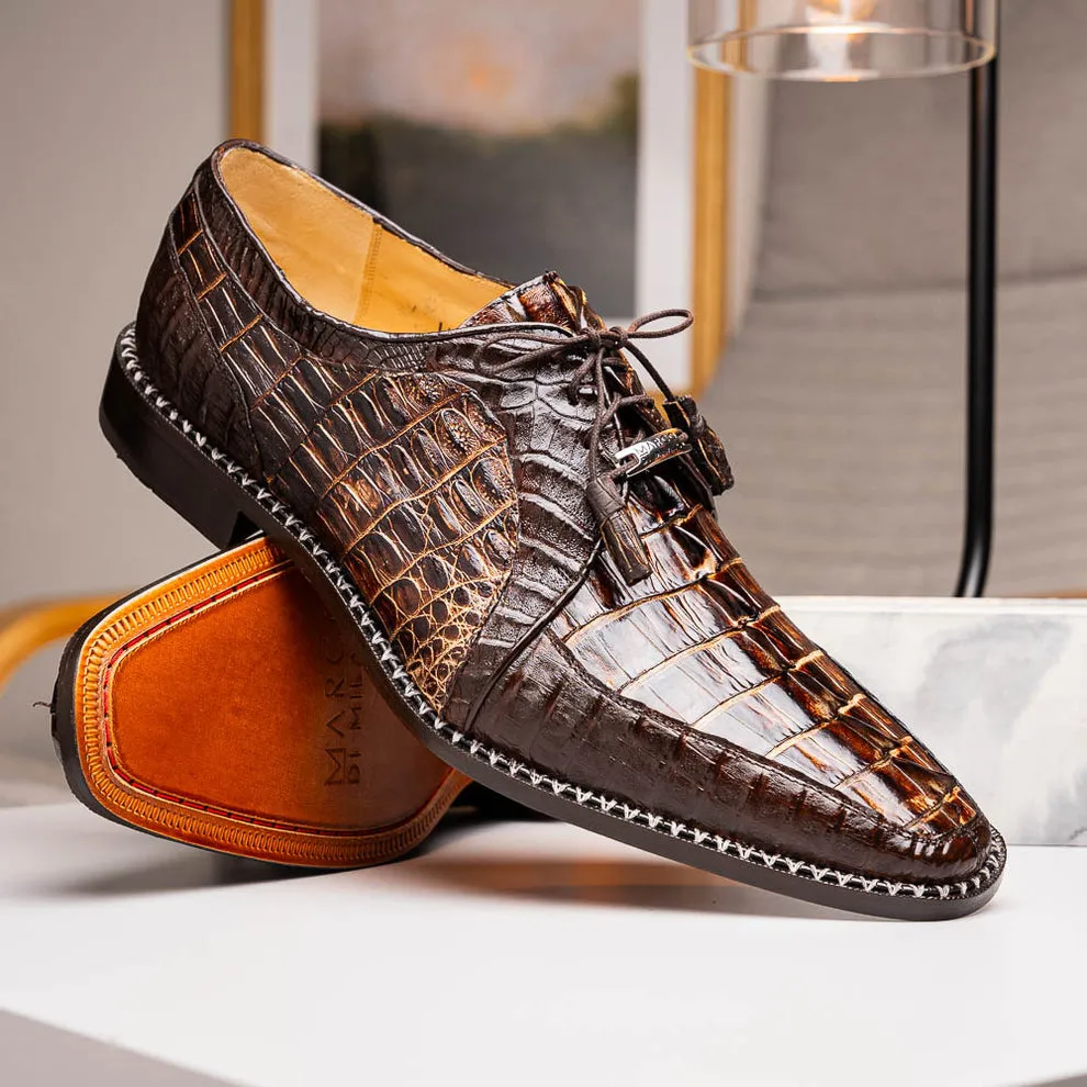 Marco Di Milano Caribe Brown Caiman Crocodile Tail Dress Shoes