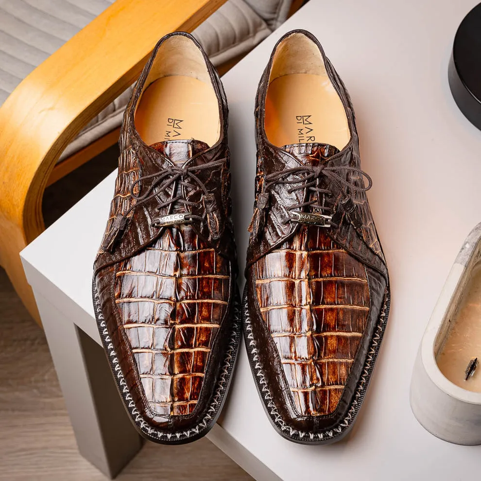 Marco Di Milano Caribe Brown Caiman Crocodile Tail Dress Shoes